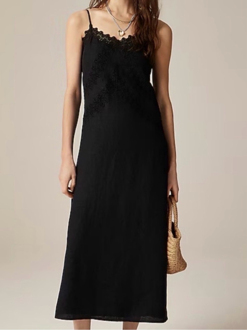 J.Crew Lace-trim slip dress in linen